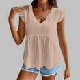 thumbnail image 2 of Timegard Womens Tops Ruffle V Neck Cap Sleeve Ruched Lightweight Tunic Top Casual Solid Color Tee Shirts, 2 of 7