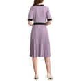 thumbnail image 3 of Women's Short Sleeve Pleated Dress 2025 Trendy Contrast Color Casual Work A-Line Midi Dresses S Purple, 3 of 5