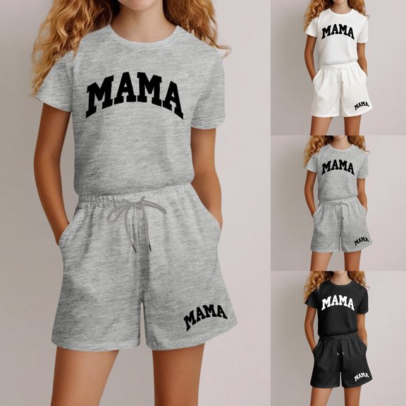 LRen Summer Outfits for Girls Bow Short Sleeve Shirt and Shorts Round Neck Loose Sports Tshirt Shorts 2pc Outfits Clothes Preppy Clothes