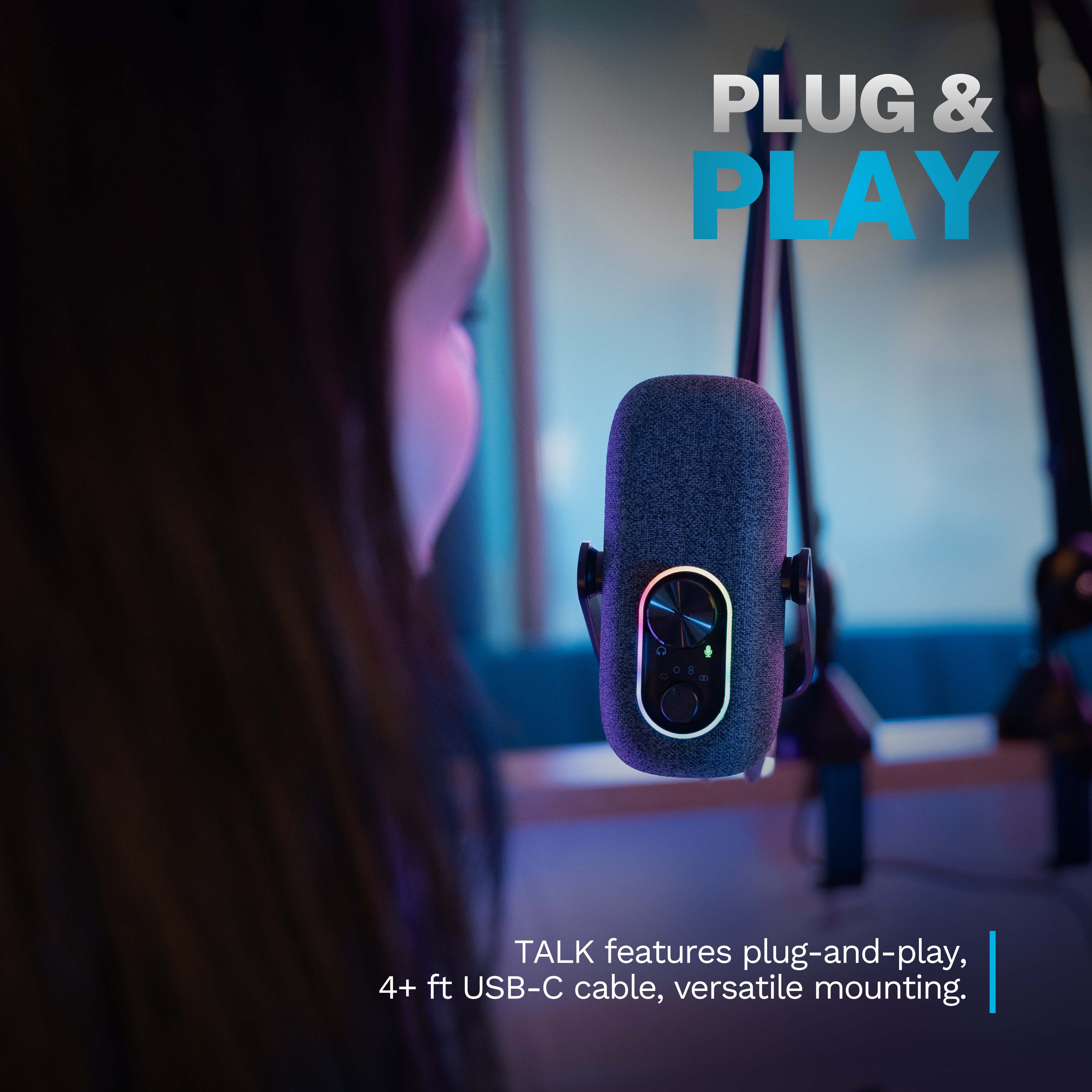 JLab JBuds Talk Gaming, Podcast & Streaming Microphone, Professional Grade Recording, 92kHz/24BIT Clarity, 4 Directional Pattern Modes, Gain Control, 4+ ft USB-C Cable, Versatile Mounting, Black
