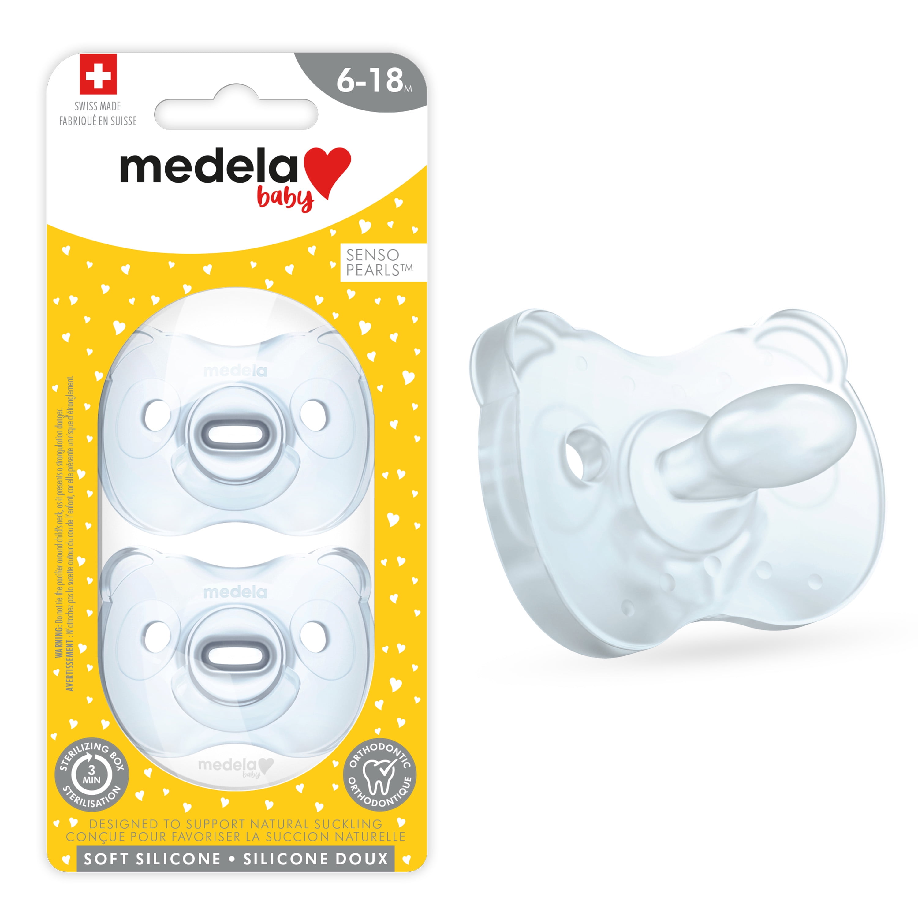 Medela Baby Pacifier, Blue, 6-18 Months with Sterilizing Case, Soft Silicone, BPA-Free, 2-Pack