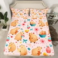 thumbnail image 2 of Homewish Cute Capibara Animal Twin Sheet Sets for Teen, Kawaii Bowknot Twin Fitted Sheet, Pink Cartoon Theme Flat Sheet, Microfiber Bedroom Decor, 3-Piece, 2 of 7