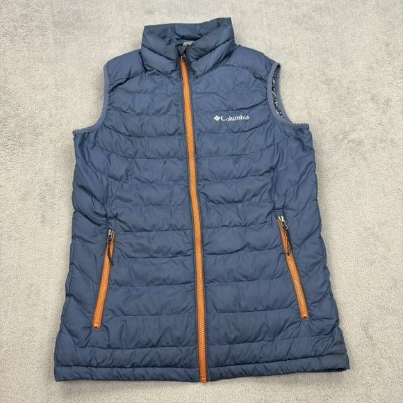 Columbia Puffer Vest Jacket Men's Small Blue Sleeveless Full Thermal Zipper Pockets