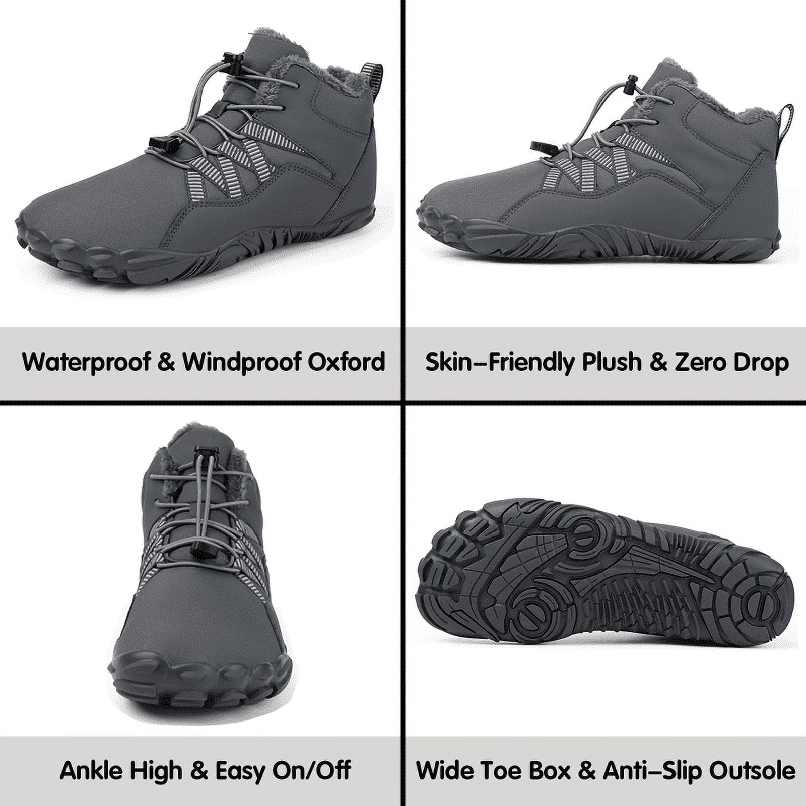 Stepedia Barefoot Winter Hiking Boots Men Women Wide Toe Box Waterproof Snow Boots for Outdoor Walking, Dark Gray 7 Women/6 Men