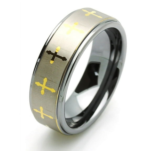 Men Women Tungsten Carbide Wedding Band Ring 8mm Comfort Fit Gold Plated Celtic Cross Tungsten Ring