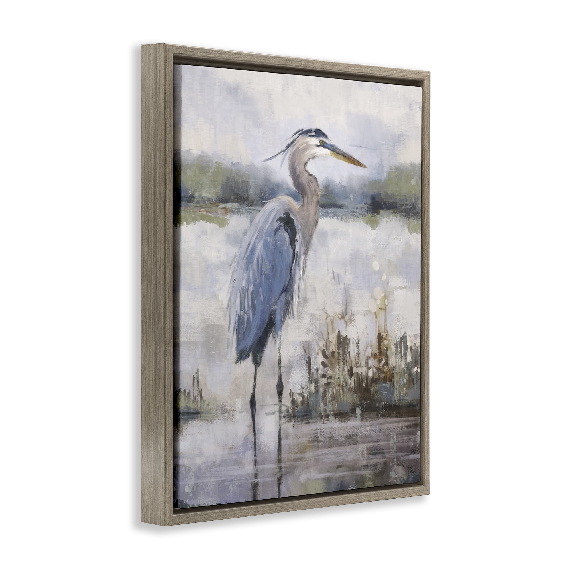 Stupell Industries Coastal Sea Heron Landscape & Nature Painting Brown Floater Framed Canvas Art Print Wall Art, 25 x 31