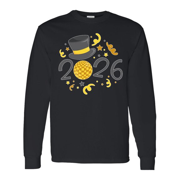 Inktastic 2026 Happy New Year with Top Hat and Ball Long Sleeve T-Shirt