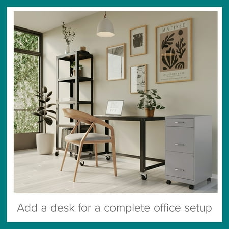 Space Solutions - 18" Deep 3 Drawer Mobile Metal File Cabinet with Pencil Drawer - Arctic Silver