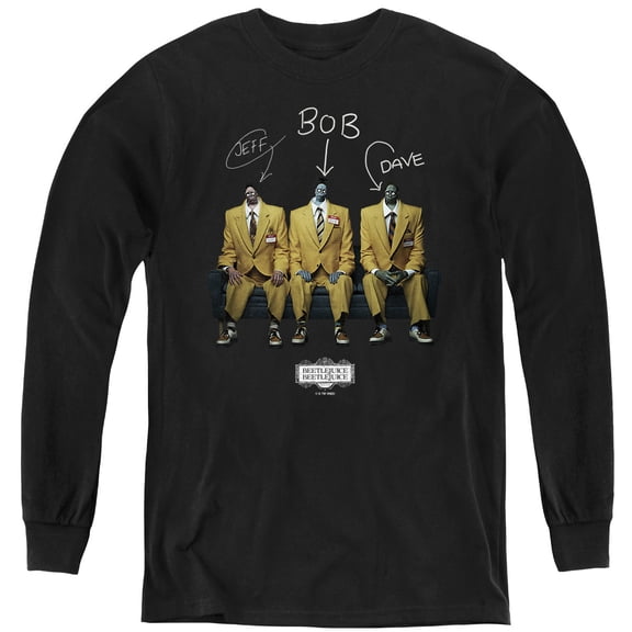 Beetlejuice Beetlejuice Shrinker Group Youth Long Sleeve T Shirt, Black, Medium