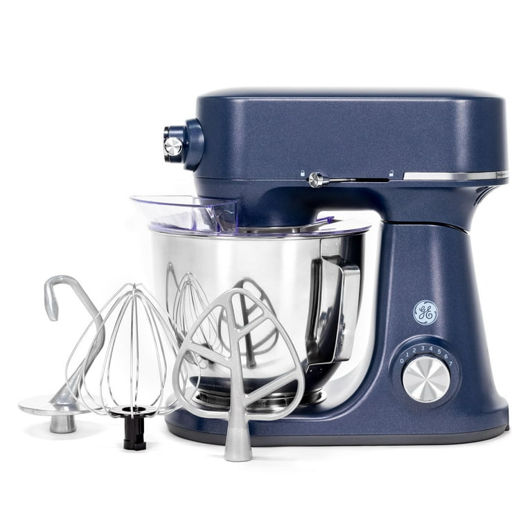 GE Tilt-Head Electric Stand Mixer | 7-Speed, 350-Watt Motor | Includes  5.3-Quart Bowl, Flat Beater, Dough Hook, Wire Whisk & Pouring Shield 
