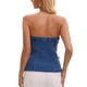 thumbnail image 3 of Top bandeau sin mangas de mezclilla para mujer, con botones en la parte frontal, espalda elástica, crop y talla XL, color azul, 3 of 6