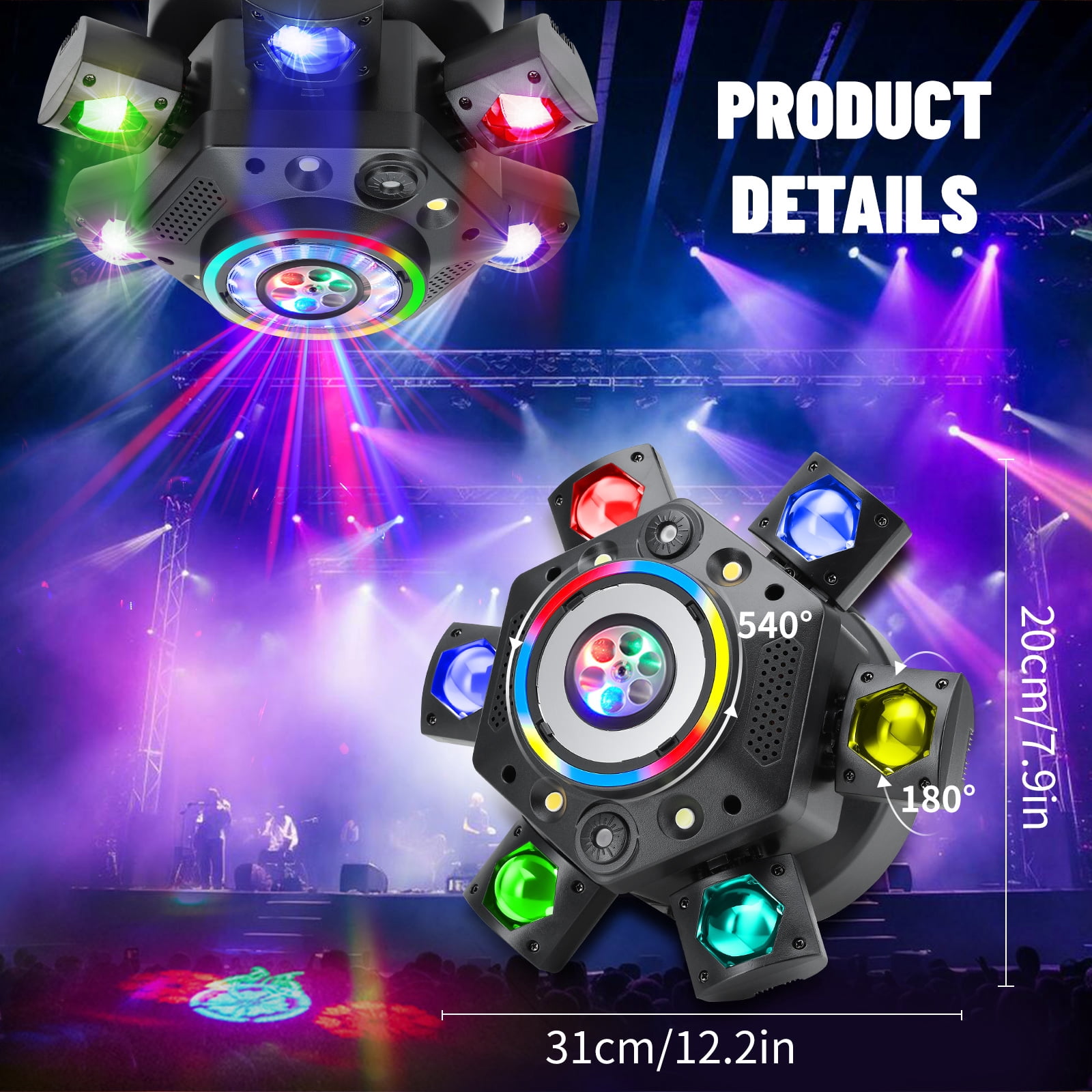 150W Disco Stage Light, 6 Arm RGBW LED  Moving Head DJ Lights  with Mixed Lighting Effects, Sound Activated, DMX 512 Remote Control DJ Lights for Disco Club Wedding Party (Pattern)