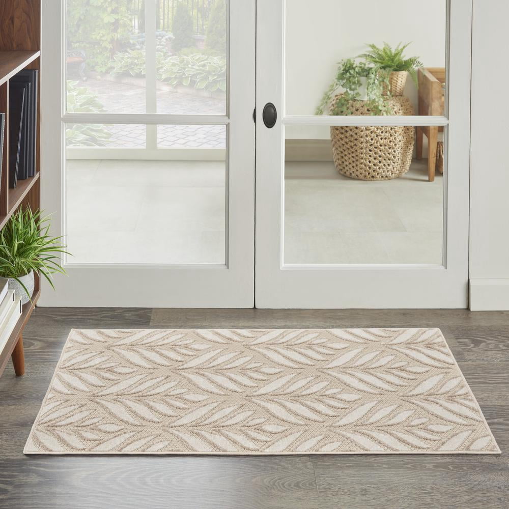 Nourison Aloha Tropical Palm Flatweave High-Low Indoor Outdoor Area Rug Ivory Grey 2'8" x 4'