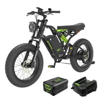 Greenworks 60V Electric Dirty Bike for Adults,20" Fat Tire with 750W Motor Max 20MPH All Terrain Ebike Offroad Adventure Full Suspension, Green
