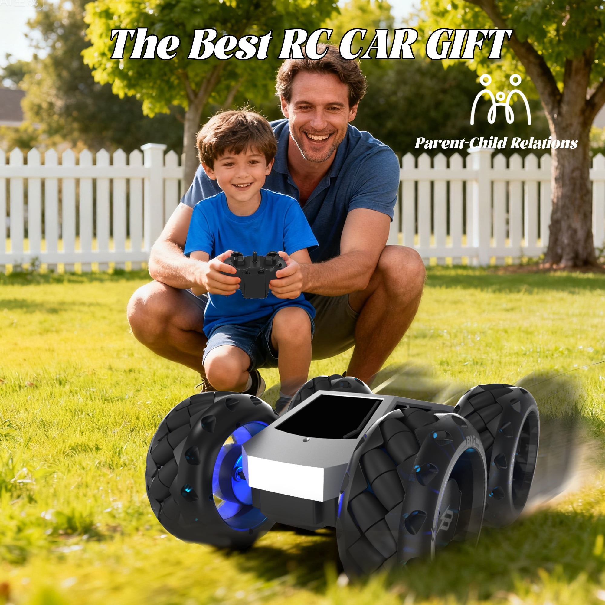 Vecukty RC Car Truck, 1:10 Giant Wheel Sense of Technology Car Off Road, High-Speed Climbing and Colorful Gradient Lights with Music, Christmas Birthday Gift for Kids