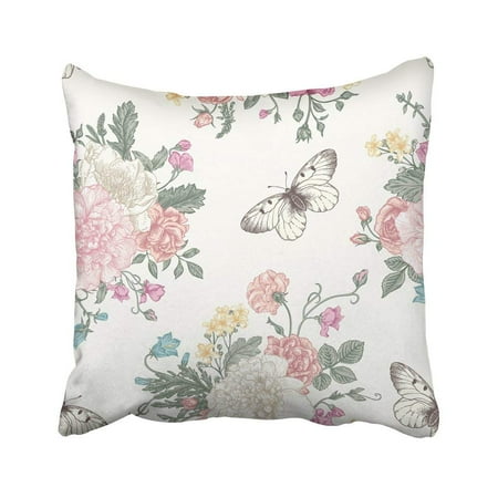 Sweet Pea Wedding Flowers - WOPOP Floral Pattern With Bouquet Of Colorful Flowers On White Peonies Roses Sweet Peas Bell Pillowcase Cover 20x20 inch