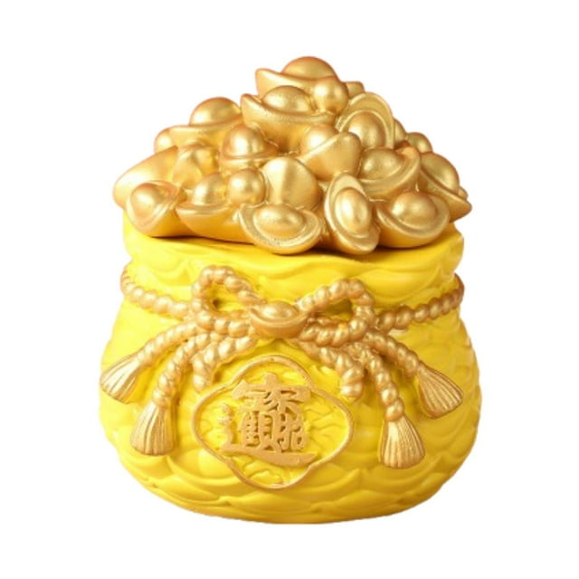 Cuenca del Tesoro Feng Shui con Tapa Desmontable Colección de Riqueza Lingote de Oro Dinero 8x8x11cm