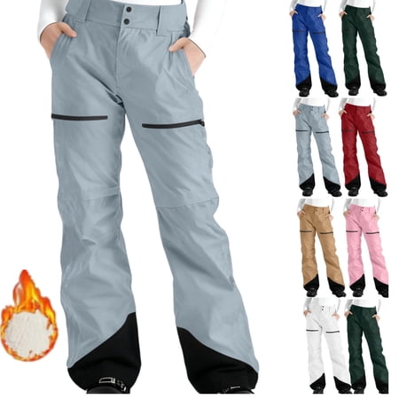 Gamivast Snow Pants for Women Water Resistant Winter Fleece Lined Ski Pants with Pockets Color Block Straight Leg Warm Snowboard Pant Outdoor Hiking Outfits