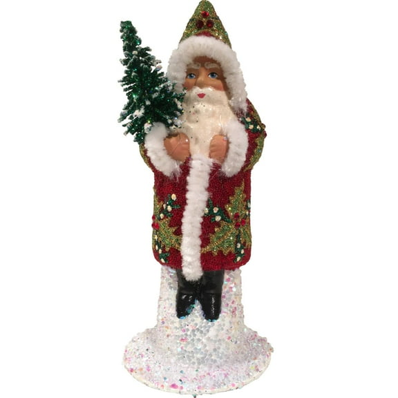 Alexander Taron 6.5" Vibrant Unique Santa Red and Green Schaller Paper Mache Candy Container