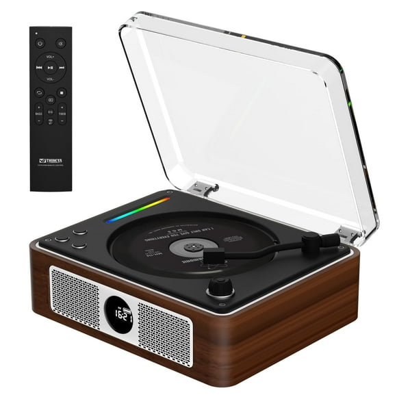 Reproductor de CD portátil THINKYA Retro con altavoz Bluetooth, color marrón