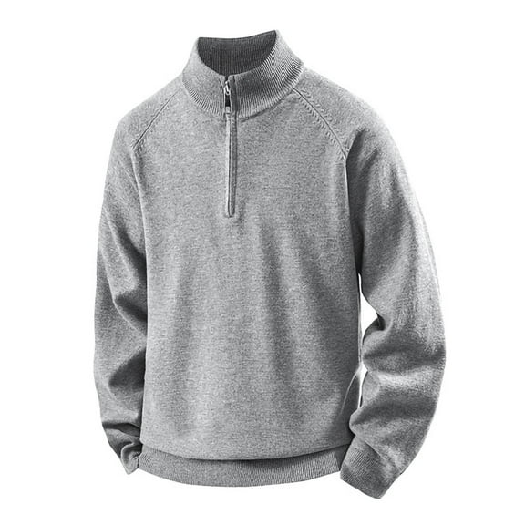 qelini Mens Quarter Zip Sweater Collared Pullover Knitted Sweaters Solid Long Sleeve Tops Thermal Warm Blouses