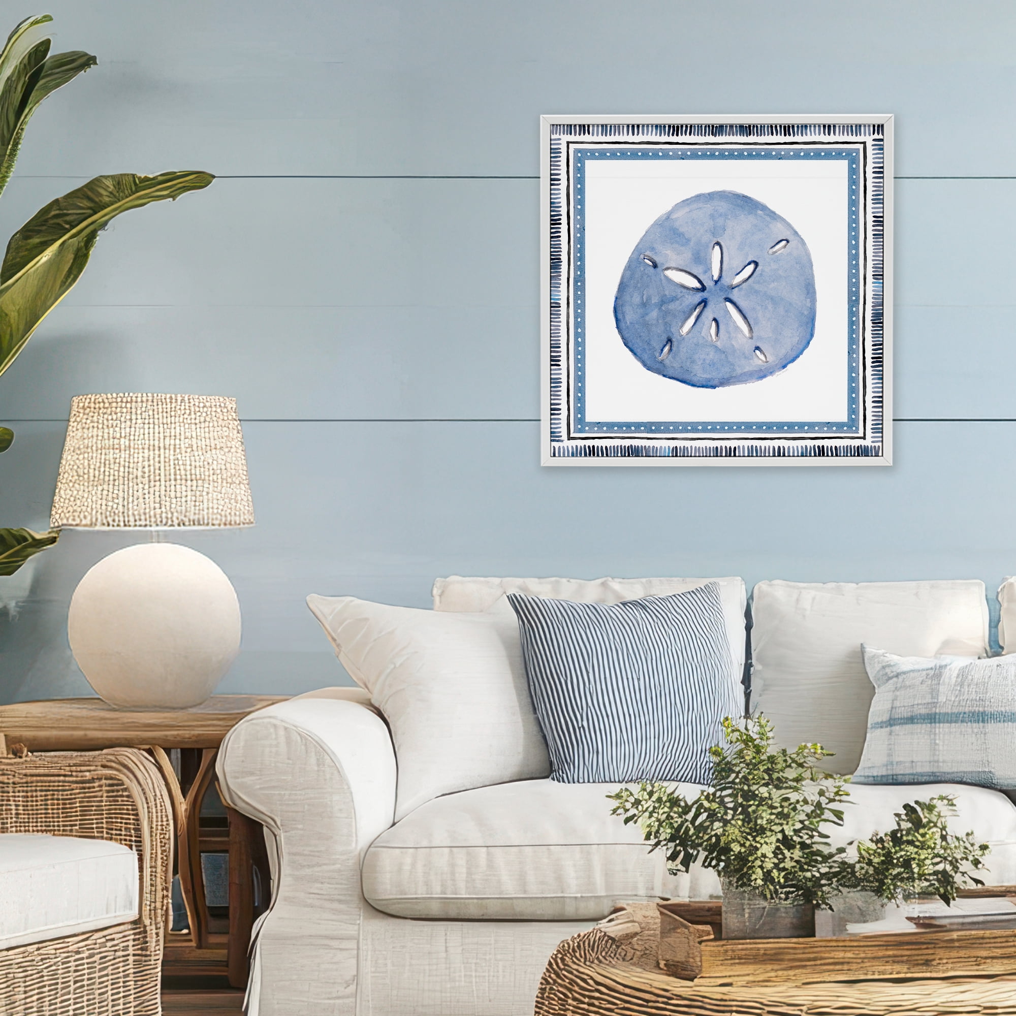 Stupell Industries Blue Bordered Sand Dollar White Framed Giclee Art, design by Lanie Loreth