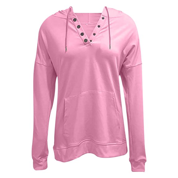 Clearance AOOCHASLIY Clearance Hoodies for Women Fall Winter Casual Solid Button Drawstring Hooded Pullover Tops