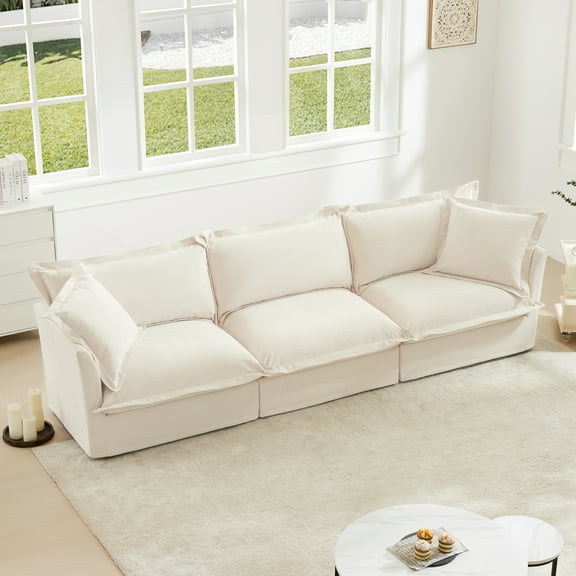 Gewnee Slipcovered Modern 3 Seater Deep Seat Sofa Couch with Suppleness Armrests, Chenille Fleece Sofa with Soft Comfy Couch for Living Room