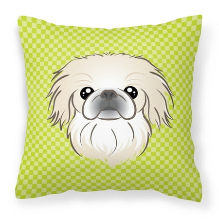 Carolines Treasures BB1283PW1414 Checkerboard Lime Green Pekingese Canvas Fabric Decorative Pillow   14Hx14W  multicolor