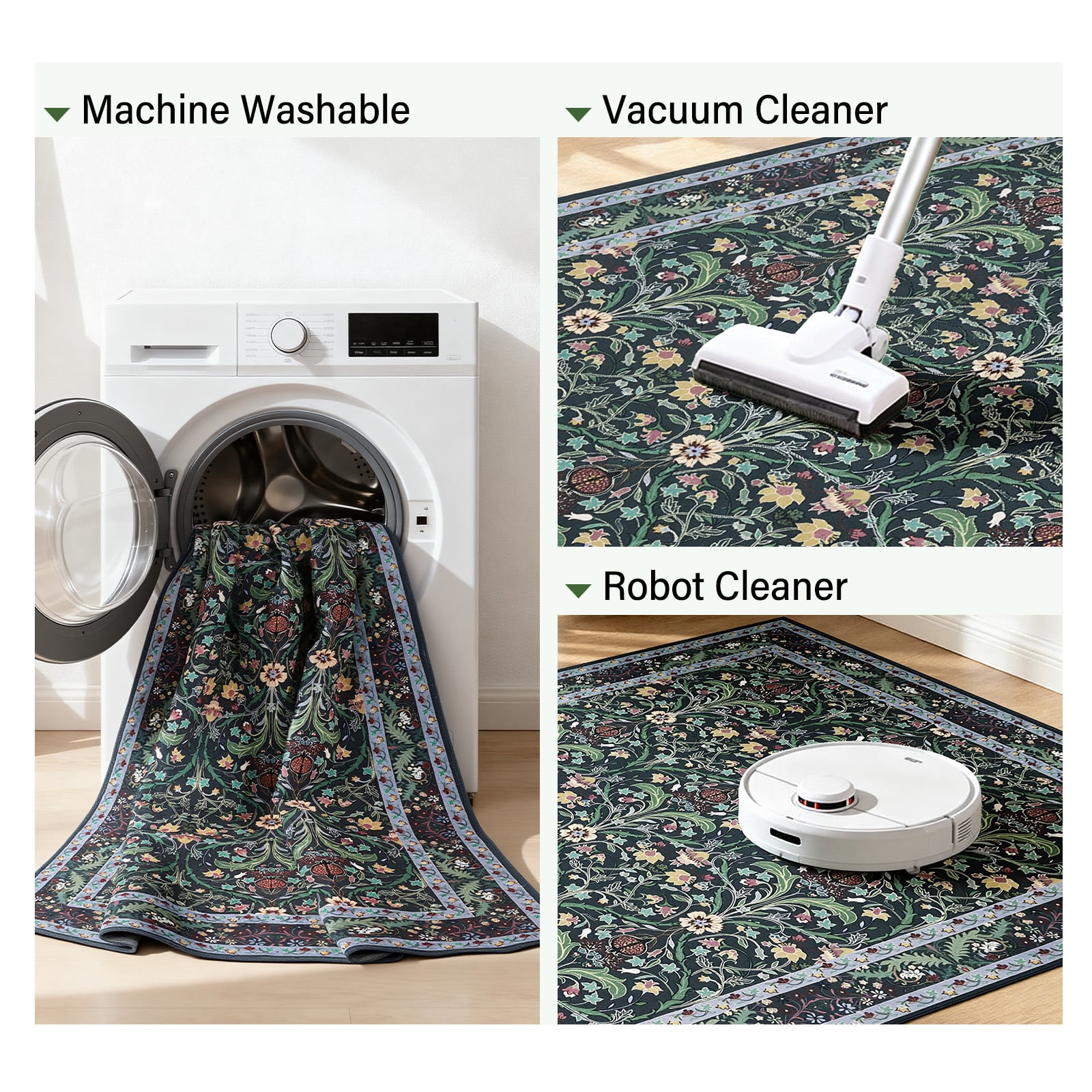 2x3 Indoor Entryway Rug, Small Washable Area Rug Non-Slip Floral Door Mat Entrance, Boho Low Pile Floor Carpet for Door, Entrance, Farmhouse,Bathroom, Bedroom, Kitchen