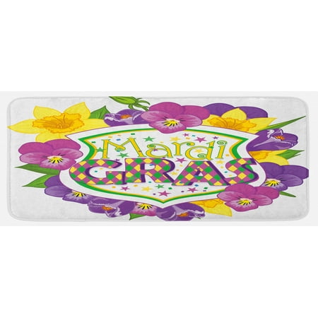 

Mardi Gras Kitchen Mat Blazon with Flourishing Colorful Flowers Coat of Arms Masquerade Holiday Theme Plush Decorative Kitchen Mat with Non Slip Backing 47 X 19 Multicolor by Ambesonne