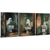 Halloween Ghosts Wall Art Funny Ghost Bathroom Wall Decor Spooky Halloween Canvas Posters Toilet Decor Vintage Creepy Dark Academia Painting Artwork for Restroom Home Decorations