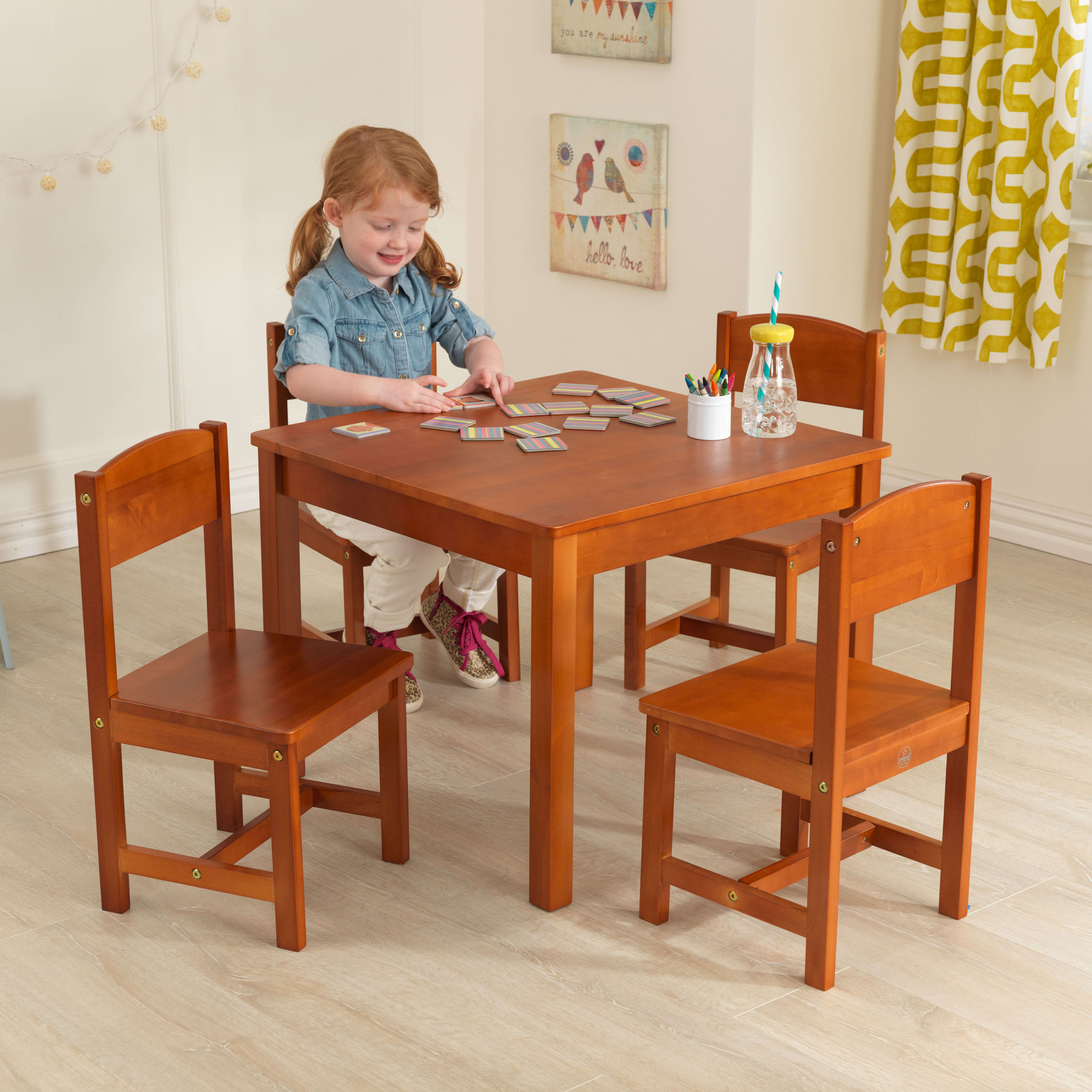 KidKraft KidKraft Wooden Farmhouse Table & 4 Chairs Set, Children's Furniture for Arts and Activity – Pecan - image 5 of 6