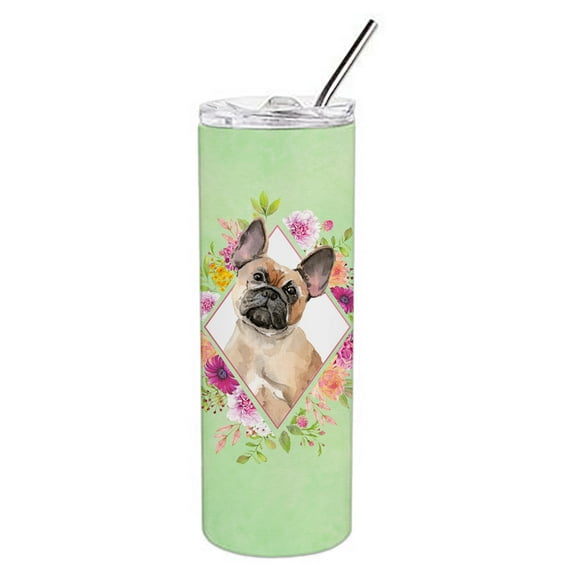 Carolines Treasures CK4398TBL20 Fawn French Bulldog Green Flowers Stainless Steel 20 oz Skinny Tumbler 20 oz multicolor