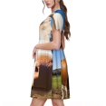 thumbnail image 2 of Balery Blue Sky Meadow Cute Cow Vestidos sueltos de manga corta para mujer, vestidos de verano 2025, vestidos casuales de corte A con vuelo., 2 of 6