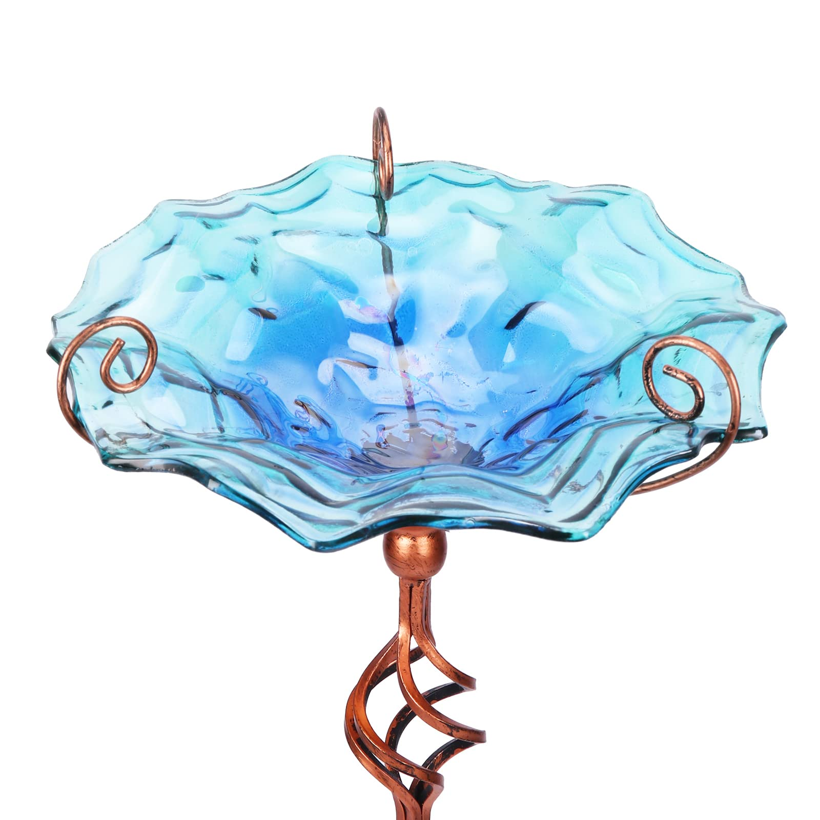 Bird Baths for Outdoors, Glass Bird Bath Bowl with Metal Birdbaths for The Garden Outside, Blue, 31 Inch Height
