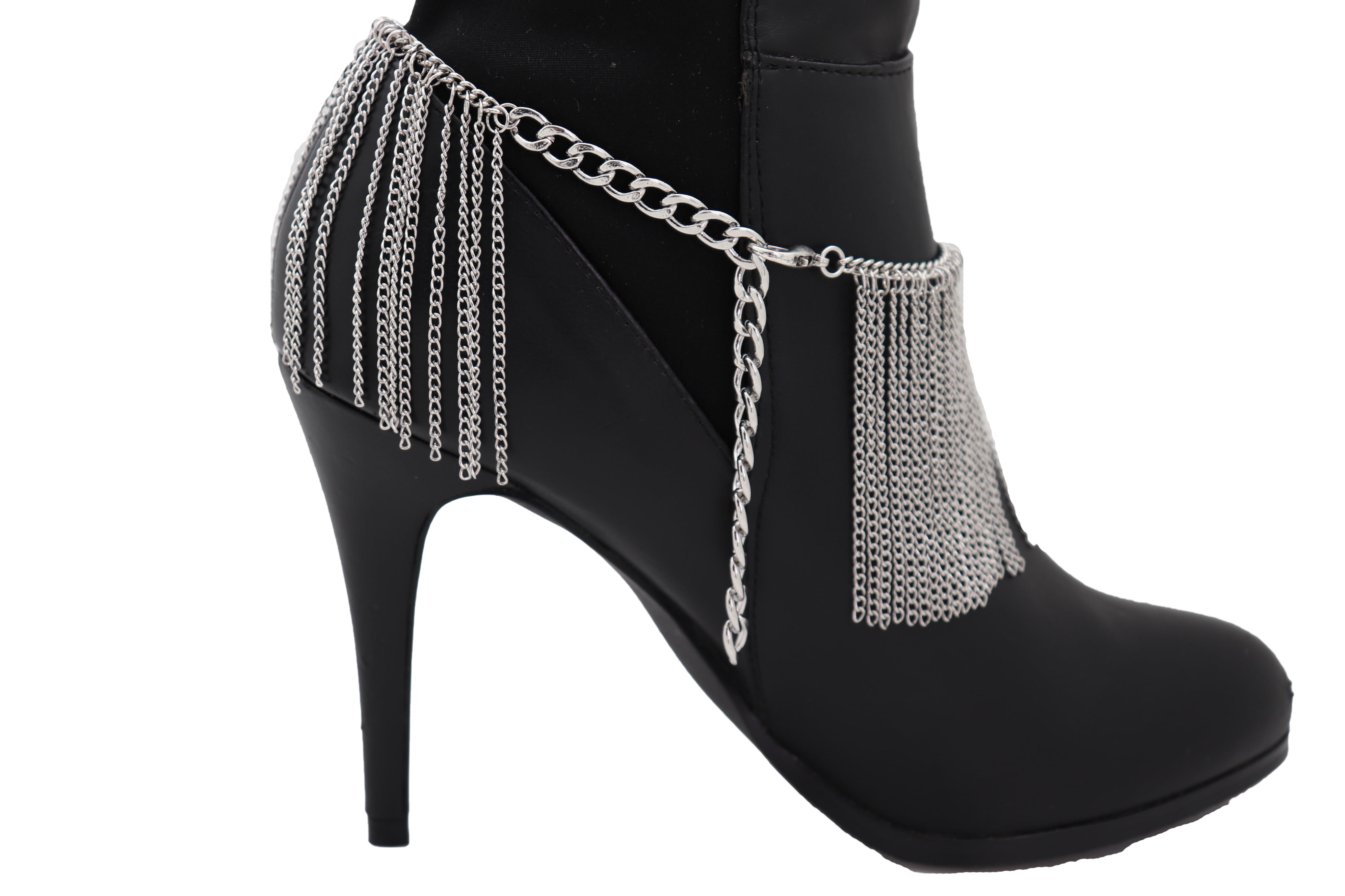 Women Silver Metal Chain Boot Bracelet Shoe Tassel Fringes Charm
