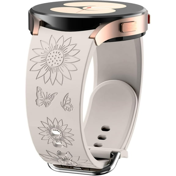 Tianle Sunflower Engraved No Gap Watch Band, Compatible with Samsung Galaxy Watch 7/6 44mm 40mm/Galaxy Watch 5 Pro 45mm/Galaxy Watch 5/4 44mm 40mm, Silicone Sport Watch Strap for Samsung Galaxy Watch