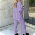 thumbnail image 3 of Women's 2 Piece Outfits Fuzzy Fleece Pajama Set Long Sleeve Top Wide Leg Pants Loungewear, 3 of 6