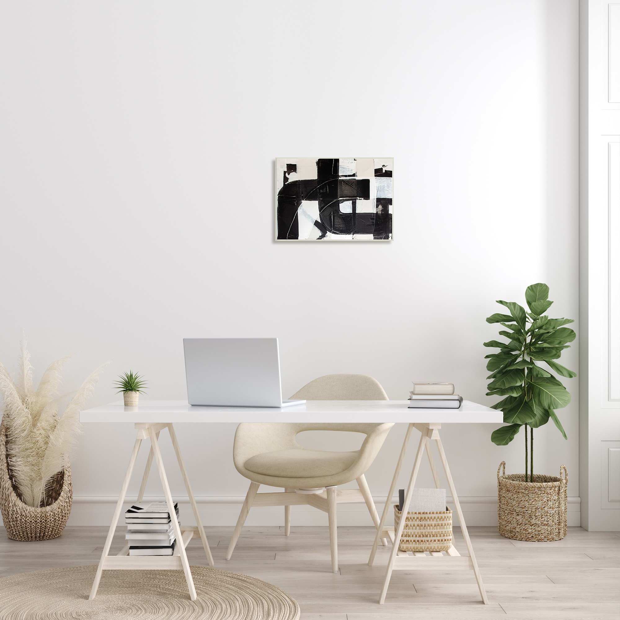 Kent Young Strom Geometric Black White Abstract Industrial Shapes 19 in x 13 in Framed Painting Art Prints, by Stupell Home Décor