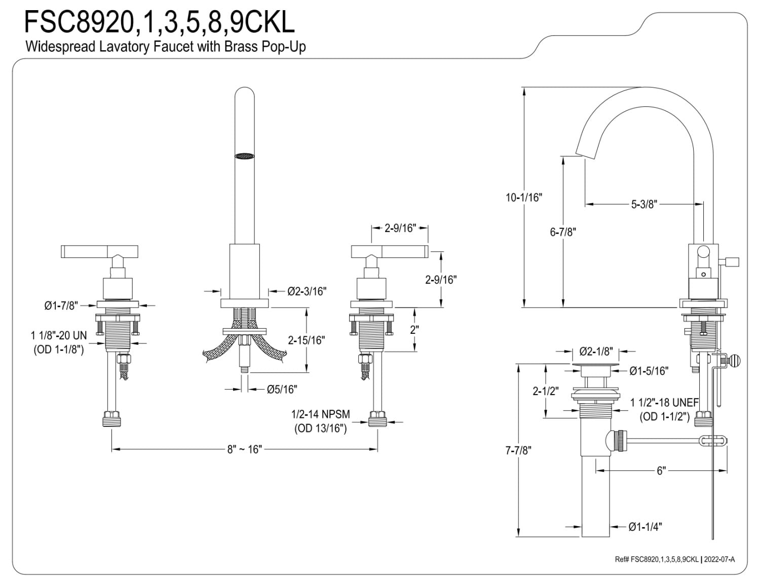 Fauceture FSC8925CKL Kaiser Widespread Bathroom Faucet with Pop-Up Drain, Oil Rubbed Bronze