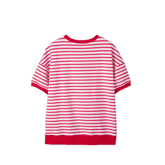 Women's Red Stripe Drop Shoulder Half Sleeve T-Shirt – Casual Summer Essential for Daily Wear, XL