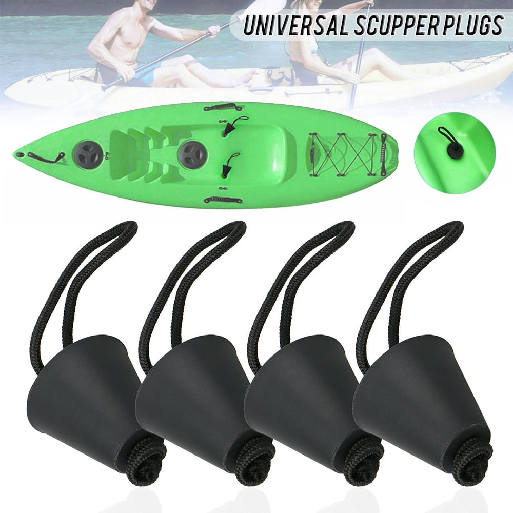 Set of 6 Rubber Kayak Scupper Plugs Drain Holes Stoppers & Pull Strap 