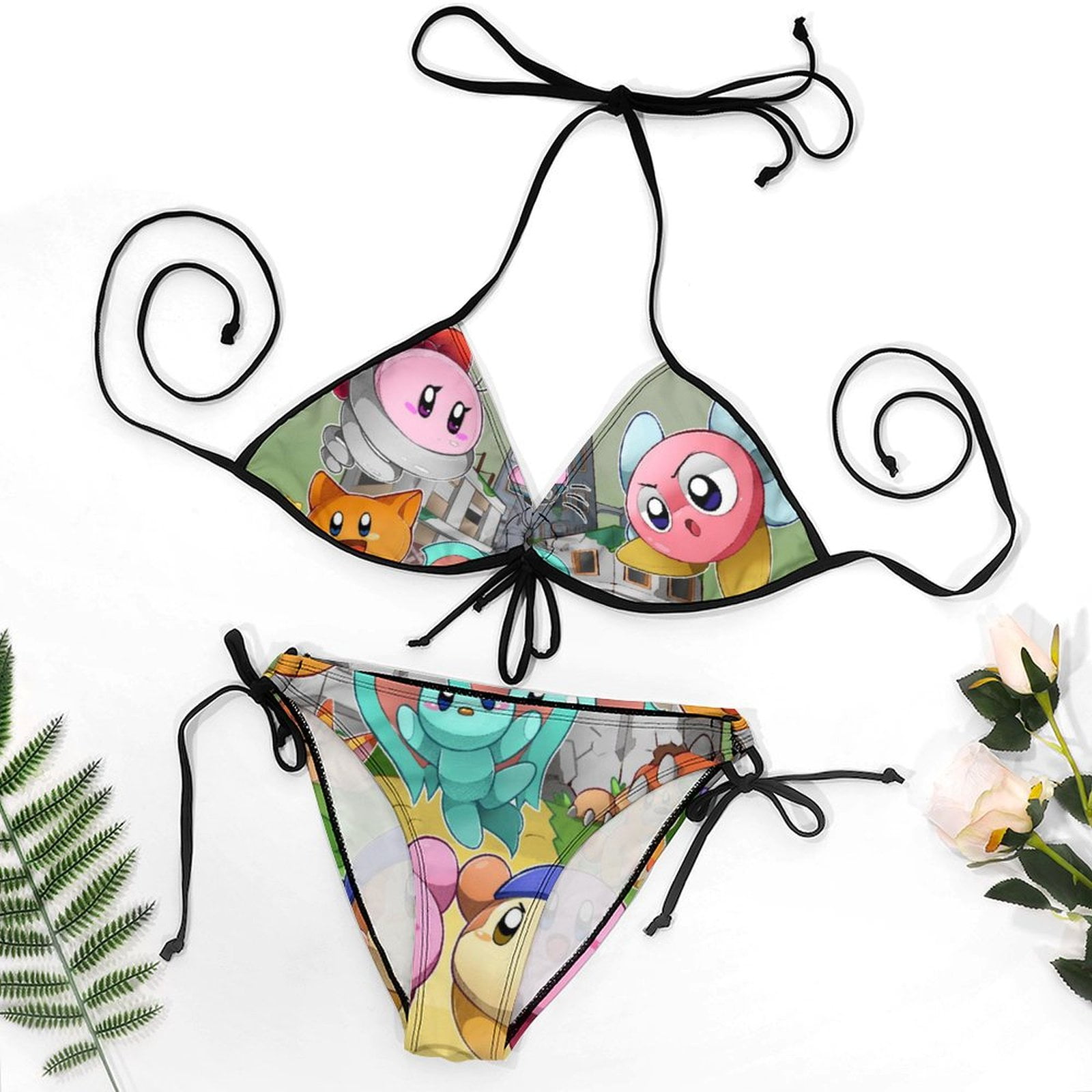 Kirby And The Forgotten Land Game Women Bikini Set Sexy Two Pieces Halter  String Swimsuit Triangle Briefs Tie Side Bottom - Walmart.com