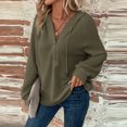 thumbnail image 5 of UoCefik Henley Waffle Knit Shirts Womens Trendy Buttons Long Sleeve Sweatshirts Fall Hooded V Neck Drawstring Hoodie Casual Fashion Maternity Pullover Shirts Pullover Army Green S, 5 of 7