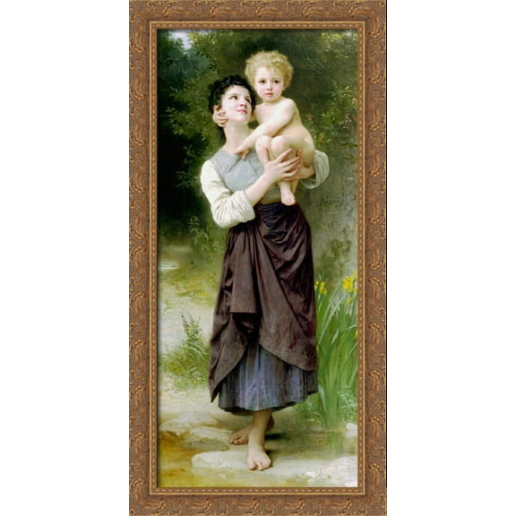Brother and Sister 20x40 Large Gold Ornate Wood Framed Canvas Art by William Adolphe Bouguereau