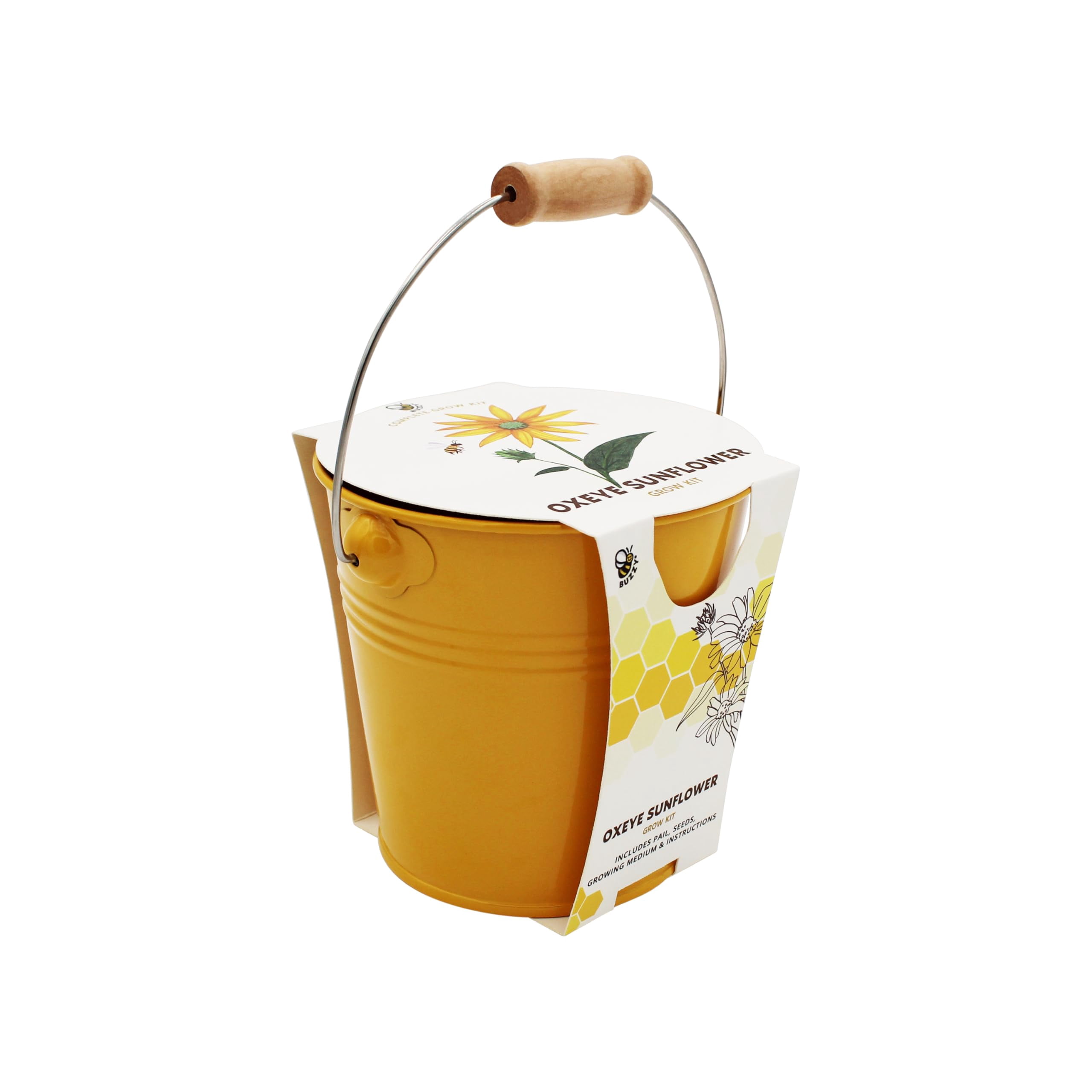 Pollinator Grow Kit 2-Pack – Aster & Sunflower Seeds in Yellow Pails with wood handles