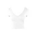 thumbnail image 1 of A2Y Women's Ribbed Double V-Neck Short Sleeve Rayon Fitted Crop Top Tee White M, 1 of 5