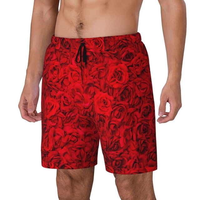 Fotbe Red Rose Traje de Baño para Hombre – Shorts de Natación de Secado Rápido con Forro y Bolsillos-3X-Large