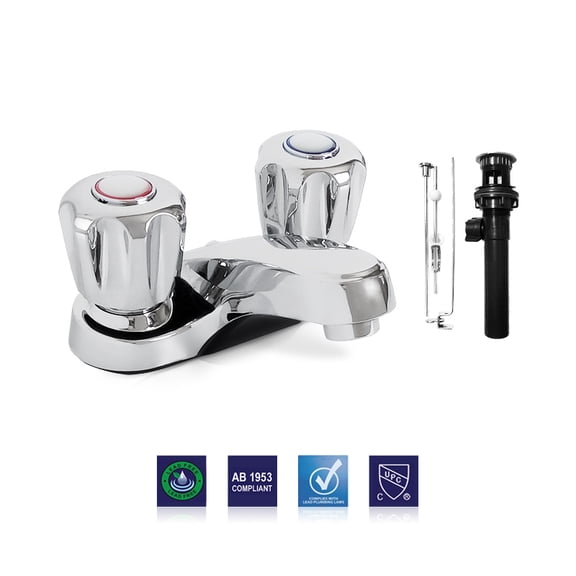 Plumb Tech® Two Handle Bathroom Faucet Delta Style with Plastic Pop-Up